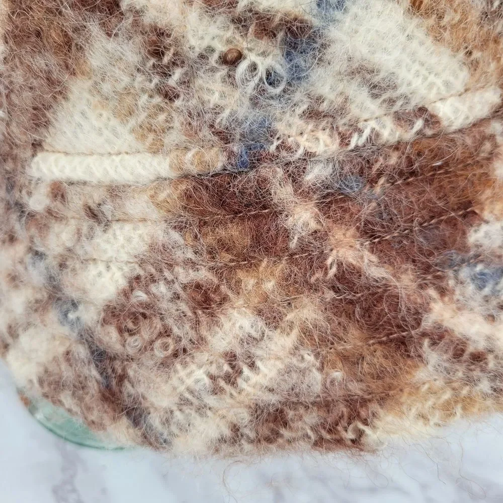 The Scotch House Plaid Mohair and Wool Bucket Hat Brown Cream Vintage